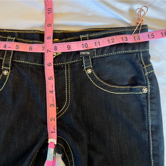 Tag Denim Jeans Embroidered Bootcut Black Dark Wash ID# 1067 Stretch Size 27 EUC - Picture 15 of 16